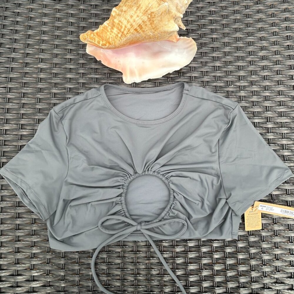 NWT Skims Swim Ruched Tshirt BIKINI TOP TP-Shr-2789 Gunmetal Size medium